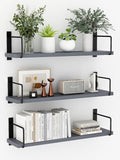 Floating Shelves - 24 Inch Wall Mounted Set of 3, Rustic Wood Storage Shelves for Living Room (Grey)