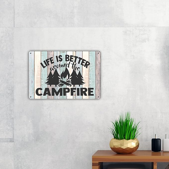 QIONGQI Funny Campsite Metal Tin Sign Wall Decor Farmhouse Rustic Camping Signs for Home Garage Men Cave Yard Decor Camper