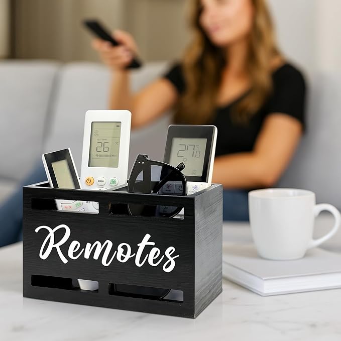 Wooden Remote Control Holder Wall Mount Remote Caddy for Table Bed TV Controller Holder Remotes Control Organizer for Wall Bedside Decorative Remotes Storage Box for Nightstand Couch Organizer 2 Slots