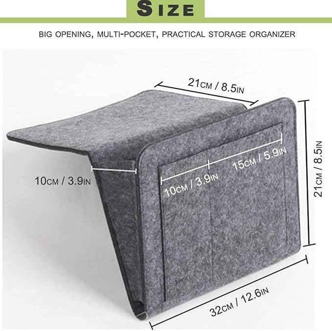 BFYDOAA Bedside Caddy Felt Storage Bag, Hanging Caddy Pockets Bag for Dorm,Bunk Bed,Sofa,Hospital Bed Rails Organizer(Light Grey)