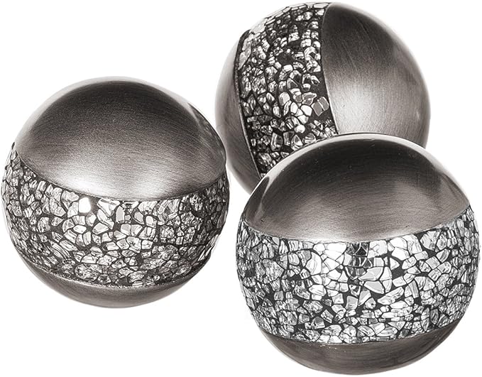 Creative Scents Schonwerk Silver Decorative Balls for Bowls and Vases, Set of 3 Decorative Orbs for Centerpiece Bowls - Centerpiece Table Decorations for Dining/Living Room or Table Decor - Gift Idea