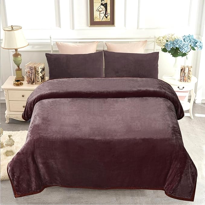 JYK Fleece Plush Blanket - 4.4 LB, 1 Ply Lightweight Korean Style Mink Blanket, King 85" x 95" - Super Soft, Warm & Cozy, Microfiber Bed Blanket for All Seasons, Brown