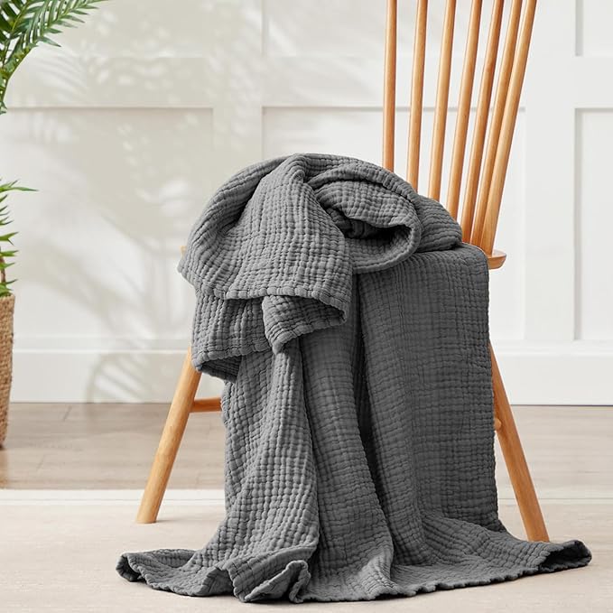100% Cotton Muslin Blanket 40" x 40", Breathable and Lightweight Cotton Throw Blankets, Soft Cooling Summer Gauze Blanket for All Season, Dark Grey