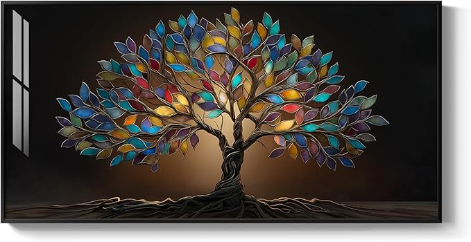 Large Framed Tree of Life Wall Art for Living Room, Modern Contemporary Tree Painting Prints Artwork for Walls, Dark Colorful Elegant Picture for Bedroom Kitchen Office Dining Room Wall Decor, 30x60