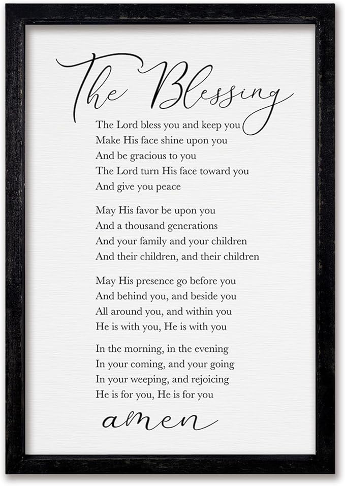 comurdyo The Blessing Bible Verse Wall Art Christian Decor for Home 16"×11" May The Lord Bless You And Keep You Scripture Sign Religious Bible Quotes Wall Decoration Wood Framed Hanging (Black)