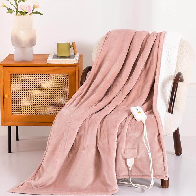 Heated Blanket Electric Throw 50" x 60" -Heated Throw Blanket with 4 Heating Levels & 3 Hours Auto Off,Machine Washable,ETL & FCC Certification(Candy Pink)