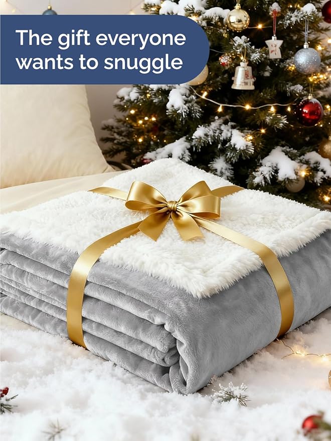 Sherpa Fleece Blanket Twin Size - Reversible Sherpa Fleece Twin Blanket - Super Soft, Double Sided for Bed, Sofa, Couch - Thick, Warm, Fuzzy and Plush - Luxurious Bedding for Winter - Grey, 60" x 80"
