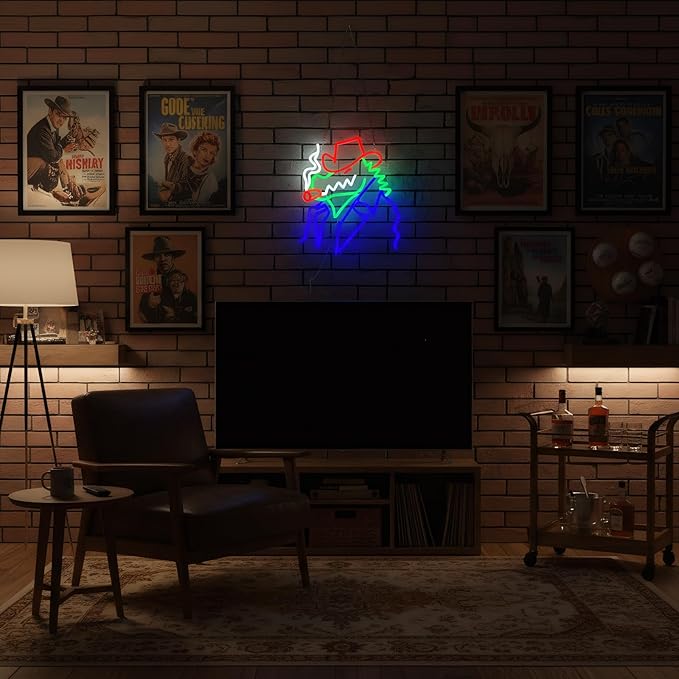Cowboy Alligator Neon Sign for Wall Decor, Western Dimmable LED Wall Light for Man Cave, Bar, Pub, Game Room, or Garage, Cool Art Gift for Men, 15 x 10.5 Inch