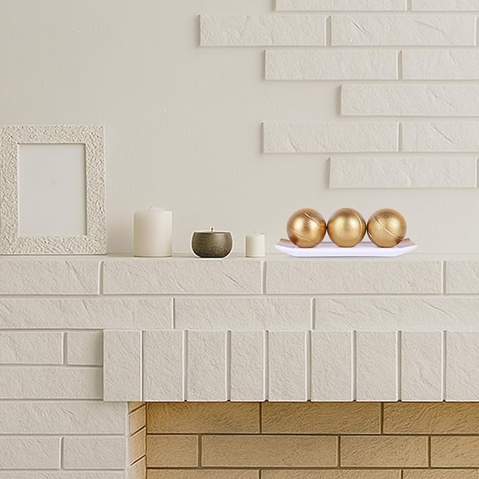LCCCK Decorative Tray with Balls Set, White Gold Decor Orbs TV Stand, Coffee Table Centerpiece, Elegant Orbs Decorative Balls for Dining Kitchen Console Fireplace Decor Centro De Mesa De Comedor