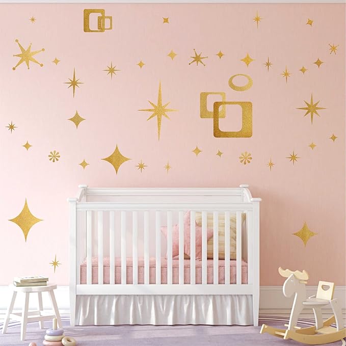 Star Wall Decals Retro Star Wall Decal Ovals and Squares Walls Decals Geometric Walls Stickers Vinyl Decal Removable Peel and Stick Murals Stickers for Bedroom Living Room Office Decor