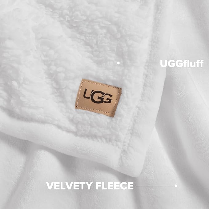UGG Nita Twin Blanket, Luxury Soft Twin XL Warm Blanket for Bed or Extra Large Throw for Couch, Cozy Dorm Bedding, Bedroom Decor, 66-inch x 90-inch, White Snow