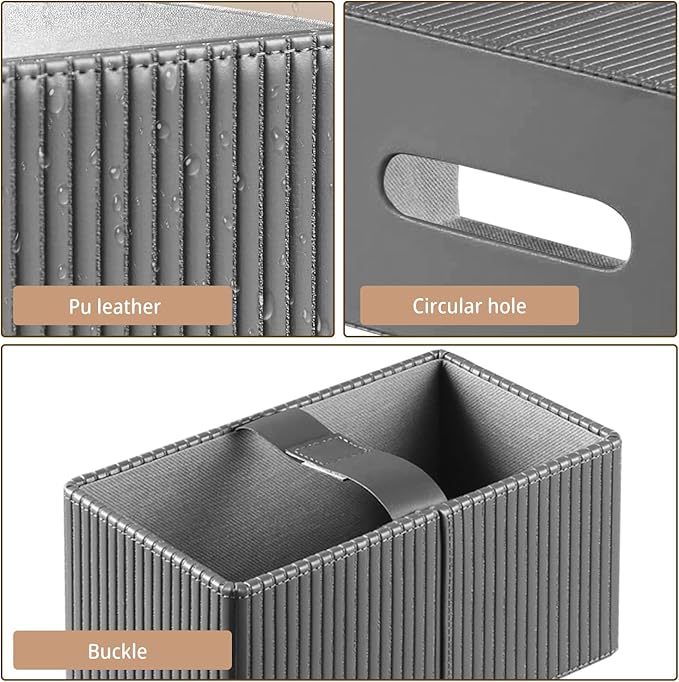 PUSU Plus Rectangular PU Leather Tissue Box Cover with Buckle Bottom - Modern Facial Tissue Dispenser Holder for Bathroom Vanity, Bedside Table, Bedroom, Office & Home Decor