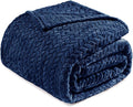 Exclusivo Mezcla Fleece Twin Size Blanket for Bed, 90x66 Inches Soft Cozy Jacquard Flannel Blankets, Lightweight Fuzzy Plush Warm for Women, Navy Blue