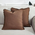 Sunday Praise Set of 2 Linen Fringe Decorative Pillow Covers 20x20 Inch Farmhouse Accent Boho Throw Pillow Cases with Tassels Cozy Soft Square Cushion Covers for Couch Sofa Bed Home Decor,Cocoa Brown