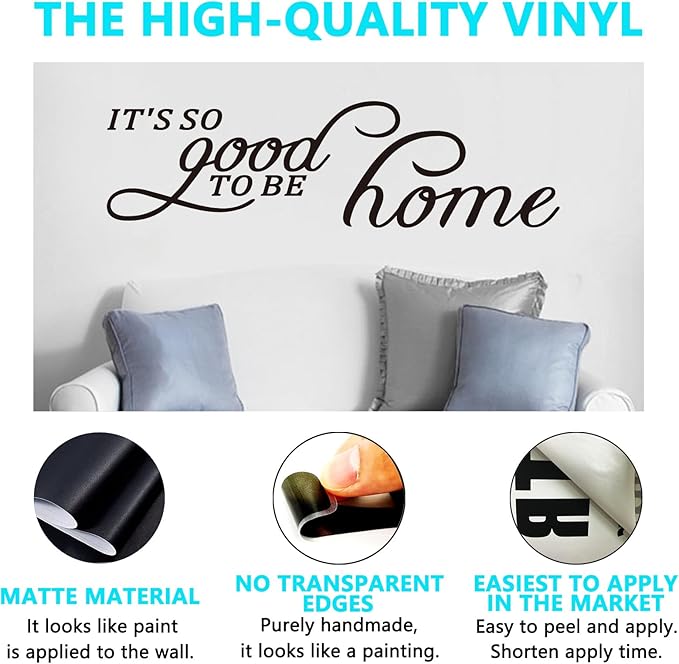 Motivational Home Wall Decals for Bedroom: Inspirational Family Quotes Vinyl Art Wall Stickers for Living Room Kitchen Apartment Bathroom - It's So Good to Be Home 35" X 9.8"