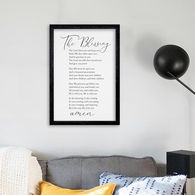 comurdyo The Blessing Bible Verse Wall Art Christian Decor for Home 16"×11" May The Lord Bless You And Keep You Scripture Sign Religious Bible Quotes Wall Decoration Wood Framed Hanging (Black)