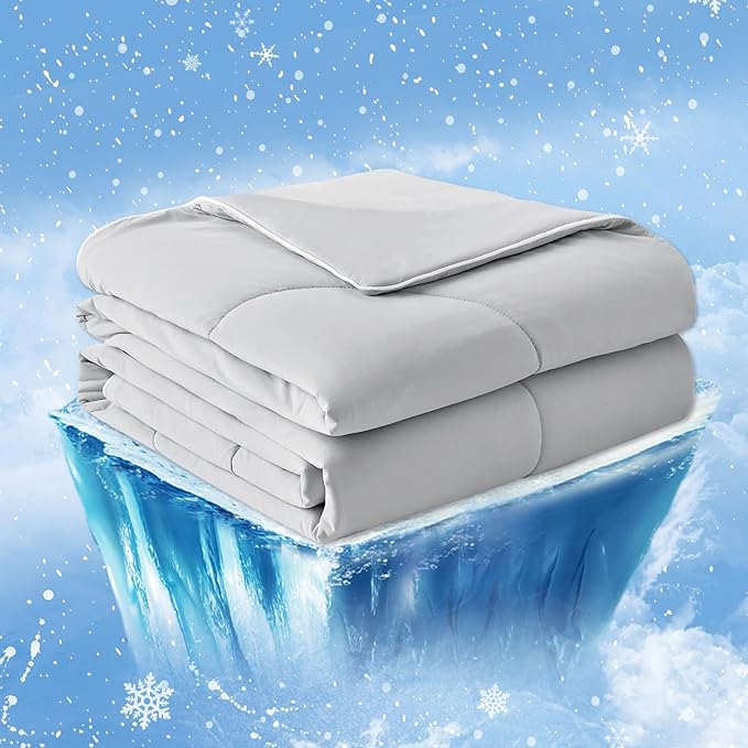 Cozy Bliss Cooling Comforter Twin Size, Cooling Blankets for Hot Sleepers and Night Sweats, Gray Summer Comforter for Twin Size Bed, Breathable Soft Lightweight Silk Smooth