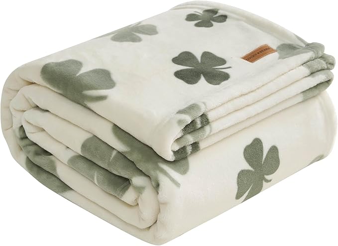 Lucky Brand 50" x 70" Plush Throw Blanket, Clover Toss Ivory Blanket for Sofa or Bed