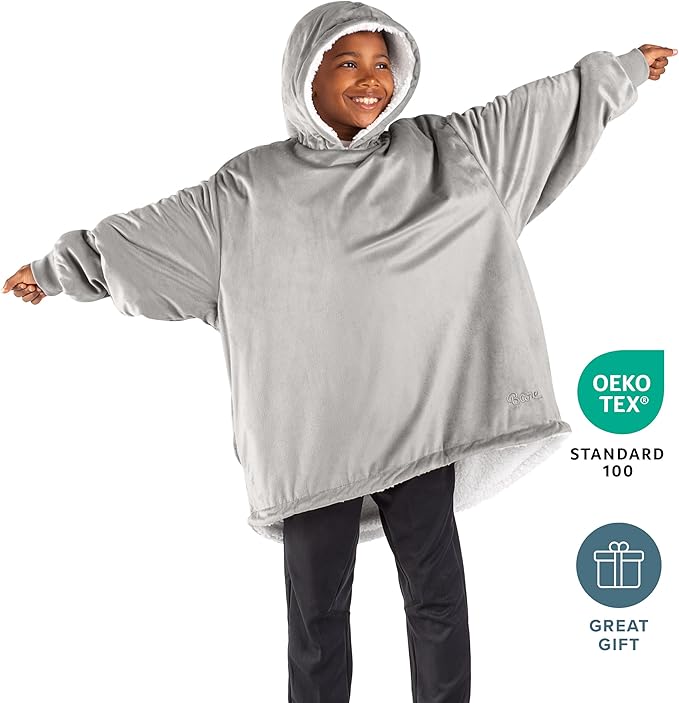 Bare Home Wearable Blanket Hoodie - Soft Plush Sherpa - Warm and Cozy - Oversized Wearable Blanket - Adult & Kid Sizes