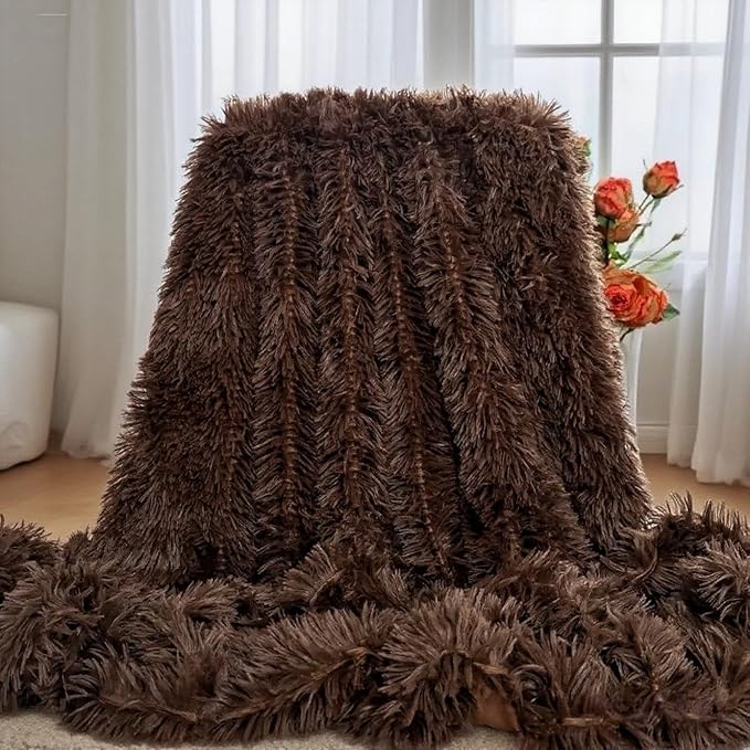 Ultra-Soft Plush Blanket - Cozy Furry Throw for Bed, Sofa, or Couch - Warm & Fuzzy Luxury Cover (51x63 Inches, Brown) - Perfect for Snuggling