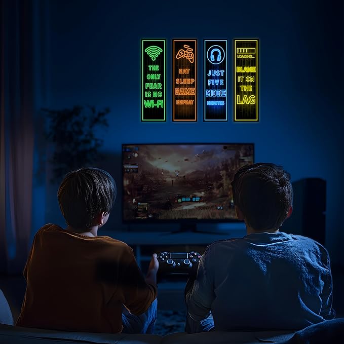 Eat Sleep Game Wall Decals Glow in The Dark, Gamer Controller Stickers Decor for Boy Bedroom, Joystick Video Gaming Kids Playroom Nursery Decoration