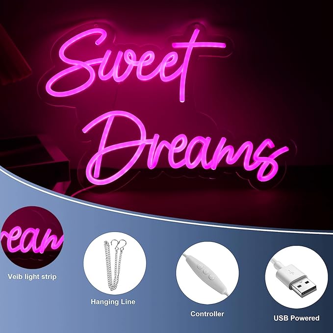 Sweet Dream Neon Signs for Wall Decor，Led Neon Light for Bedroom，Bedroom,Christmas Birthday Party Gift