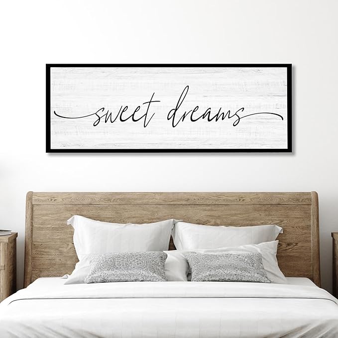 Sweet Dreams Wall Decor Above Bed Large 41''×15'' Farmhouse Wall Decor for Bedroom Guest Room Decor Framed Wood Wall Art Rustic Master Bedroom Wall Decoration 01 (black frame)