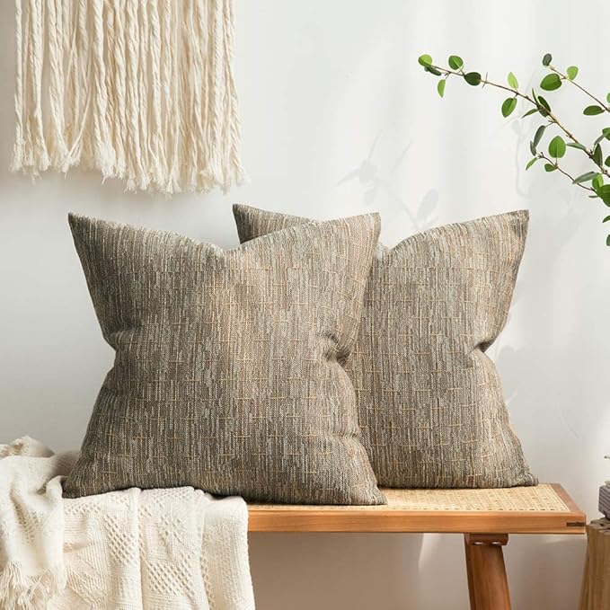 MIULEE Pack of 2 Decorative Burlap Linen Euro Throw Pillow Covers for Sofa Couch Bed 24x24 Inch Modern Farmhouse Pillowcases Rustic Woven Textured Cushion Cover Light Brown