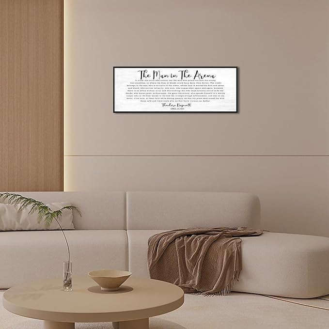 The Man In The Arena Wall Art: 40x15 Inch Inspirational Quotes Wall Decor, Motivational Poster Canvas Print Framed Office Decor,Positive Wall Decor for Bedroom Living Room