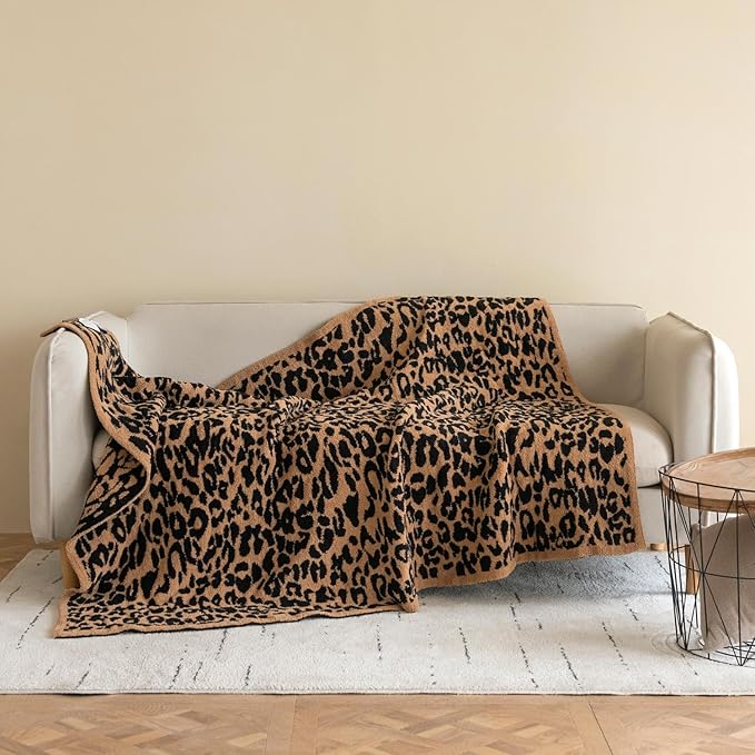 MH MYLUNE HOME Ultra Soft Leopard Throw Blanket (50x60 inches) Microfiber Blankets Plush Warm Reversible Cheetah Blanket Leopard Pattern Throw for Couch Bed Sofa - Brown, 50"x60"