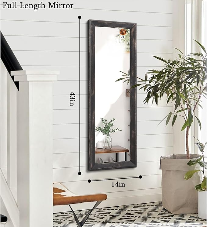 AAZZKANG Rectangular Mirror Full Length Wooden Frame Retro Large Wall Hanging Mirrors 43"x14" for Bedroom Living Room Bathroom Dressing Room Hallway