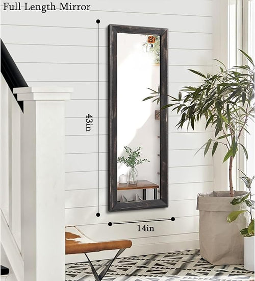 AAZZKANG Rectangular Mirror Full Length Wooden Frame Retro Large Wall Hanging Mirrors 43"x14" for Bedroom Living Room Bathroom Dressing Room Hallway
