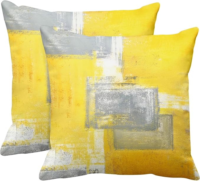 Britimes Throw Pillow Covers Modern Home Art Decor, 20 x 20 Inches Set of 2 Pillow Cases Decorative, Abstract Oil Painting Pillowcases for Bedroom, Living Room, Cushion Couch Sofa, Yellow Grey