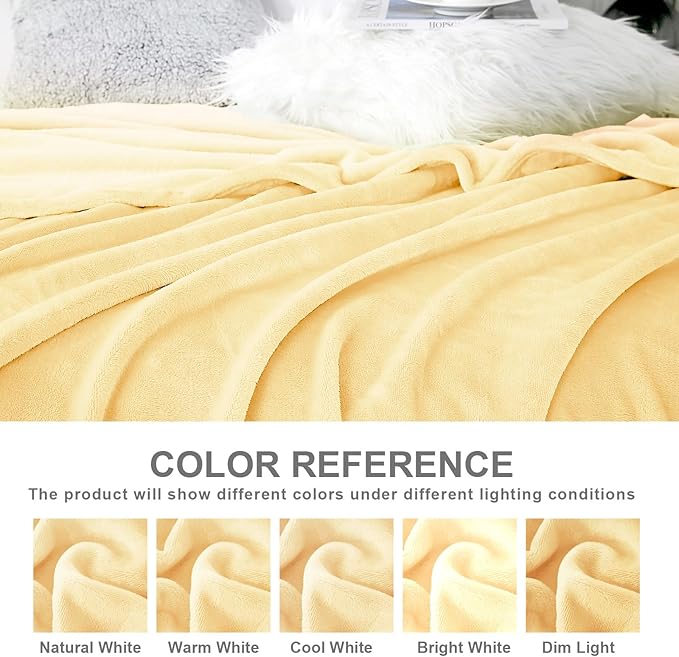 Hansleep Fleece Cream Yellow Throw Blanket, Super Soft Flannel Fuzzy Plush Cozy Blanket for All Seasons, Cream Yellow, Throw 50x60 Inches