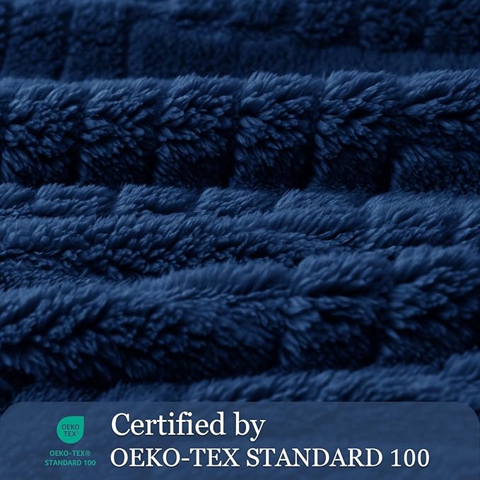 Whale Flotilla Lightweight Fleece King Size Blanket for Bed, Fuzzy Soft Blankets with Decorative Jacquard Pattern for All Season, Warm and Fluffy, 90x104 Inch, Navy Blue