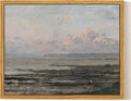 InSimSea Framed Canvas Print Art, Vintage Impressionist Coastal Landscape Painting, Rustic Farmhouse Cottage Decor for Hallway Wall Floating Shelf Desk Vanity Fireplace, 10x8in, Soft Blue Tones