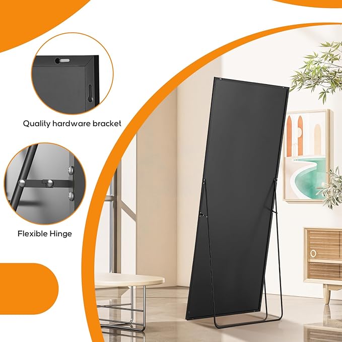 Mirror Full Length, Upgraded Body Wall Mirrors with Shatter-Proof Glass, Floor Standing, Hanging or Leaning, Tall Mirror with Stand Aluminum Alloy Frame for Bedroom Cloakroom