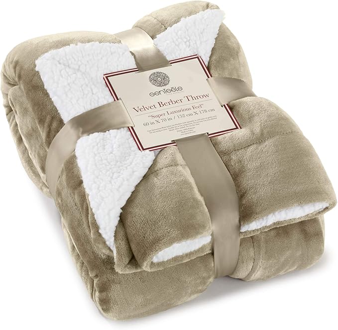 Genteele Sherpa Throw Blanket Super Soft Reversible Ultra Luxurious Plush Blanket, 60 x 70 inches, Taupe/White