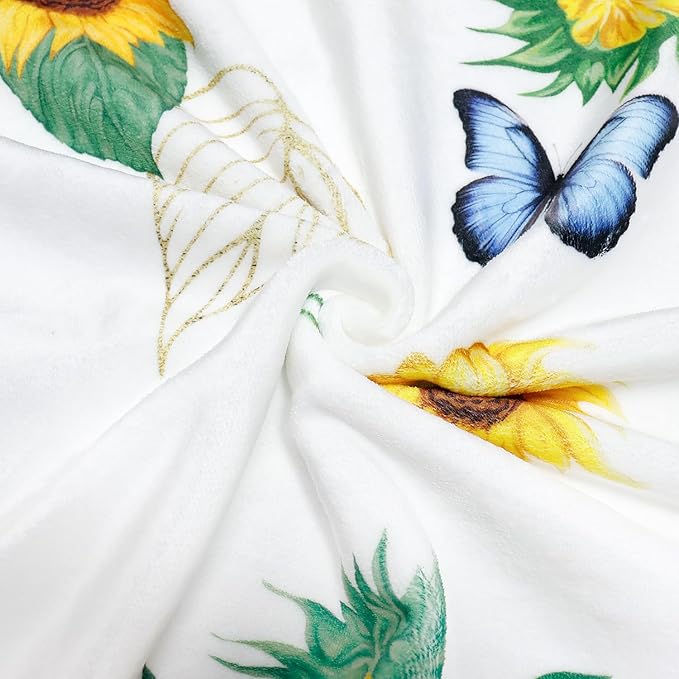 Sunflower Throw Blanket Ultra Soft Butterfly Floral Blanket Cozy Flannel Fleece Bed Blanket Lightweight Fuzzy Plush Flowers Couch Cover Sunflowers Gifts Throw Decor for Women Girls 50" X 60"