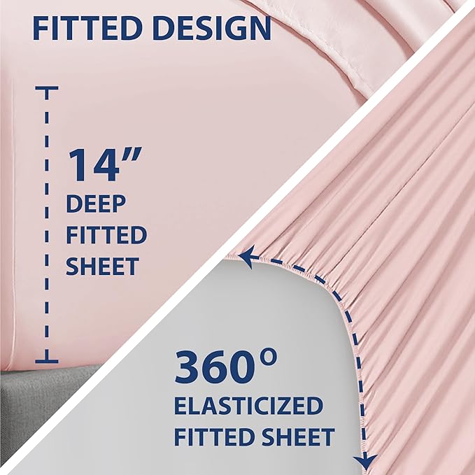 Swift Home Smart Sheets, Ultra Soft Brushed Microfiber 3-Piece Sheet Set, Fitted Bed Sheet with Side Storage Pockets – Blush, Twin XL