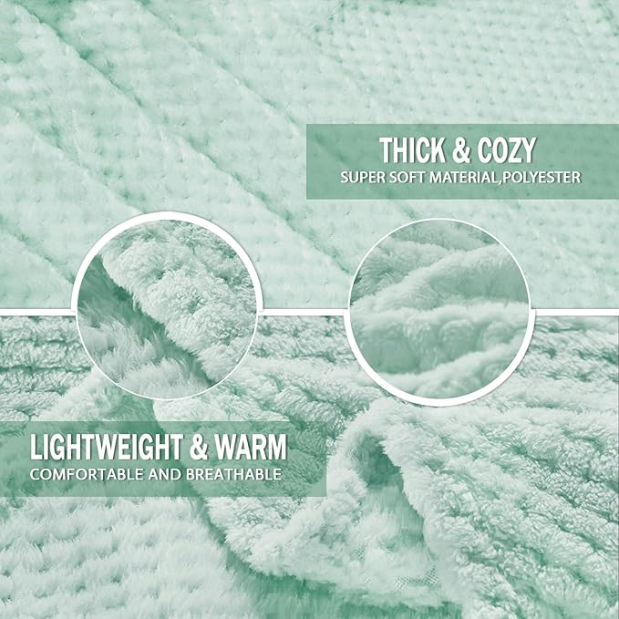 Exclusivo Mezcla Fleece Bed Blanket King Size, Super Soft and Warm Blankets for Couch, Sofa and Bed Waffle Textured, Cozy, Fuzzy and Lightweight (Mint Green, 90x104 Inches)