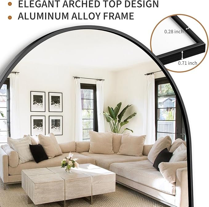 Antok Full Length Floor Mirror Arched Standing Mirror with Aluminum Frame - Freestanding Wall Mount Leaning Body Mirror for Bedroom Living Room Entryway, 58" L x 21" W, Black