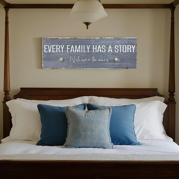 Farmhouse Inspirational Wall Art Every Family Has A Story Quote Saying Wall Plaque Sign Vintage Family Decorative Signs Home Decor Canvas Print Art for Bedroom, Living Room, Hallway, Entryway 12"x36"