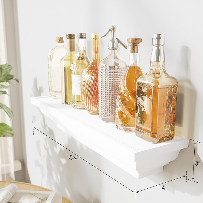 Alsonerbay Floating Shelves - White Rustic Wall Shelves, 3 Pack (17 Inch) for Bedroom, Living Room, Bathroom