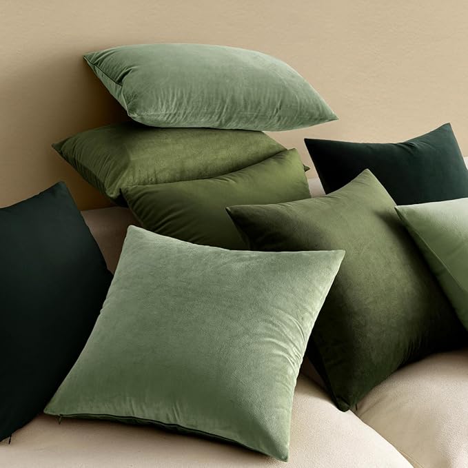 MIULEE Pack of 2 Velvet Soft Solid Decorative Square Throw Pillow Covers Cushion Case for Sofa Bedroom Couch,18x18 Inch Army Green