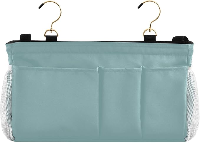 DOMIKING Teal Bedside Caddy for Dorm Bed Recliner Armrest Organizer with Hooks Haning Holders for Tablet Phone Magazine