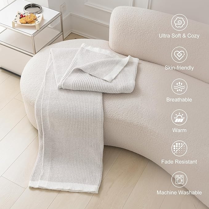 MH MYLUNE HOME Ultra Soft Ribbed Throw Blanket for Couch 60x80 Inches Luxurious Super Cozy Fluffy Microfiber Blanket Plush Warm Reversible Throw Blankets for Sofa Bed - Beige 60 x 80 Inches