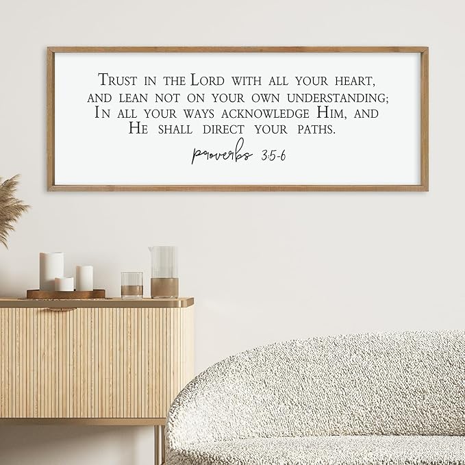 LuZhiQiang Christian Wall Decor Art Trust in the Lord With All Thine Heart Bible Verse Proverbs 3:5-6 Sign 40"×15" for Home Bedroom Church Scripture Large Wood Framed Hanging (Wood)