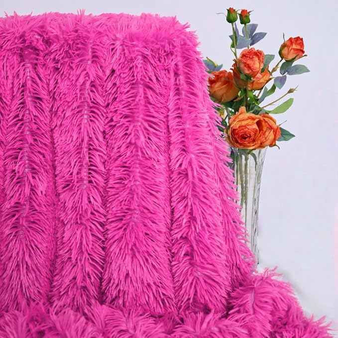 Plush Super Soft Blanket Bedding Sofa Cover Furry Fuzzy Fur Warm Throw Qulit Cozy Couch Blanket for Winter (63"x79", Rose Pink)