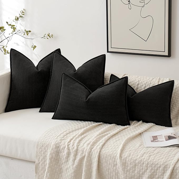 MIULEE Pack of 2 Black Decorative Pillow Covers 20x20 Inch Soft Chenille Luxurious Couch Throw Pillows Farmhouse Cushion Covers with Elegant Design for Sofa Bedroom Living Room Home Decor